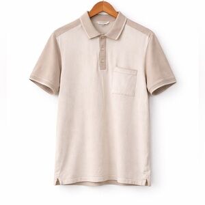 Club Monaco Polo Shirt Mens Medium Cream Beige Contrast Collar Stretch